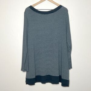 J.Jill‎ Womens Pima Cotton Boat Neck Shirt XL Blue Stripes Long Sleeve Nautical